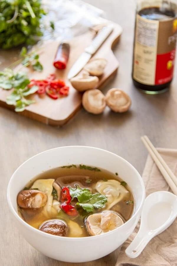 Mushroom Dumplings with Ginger and Shiitake Broth