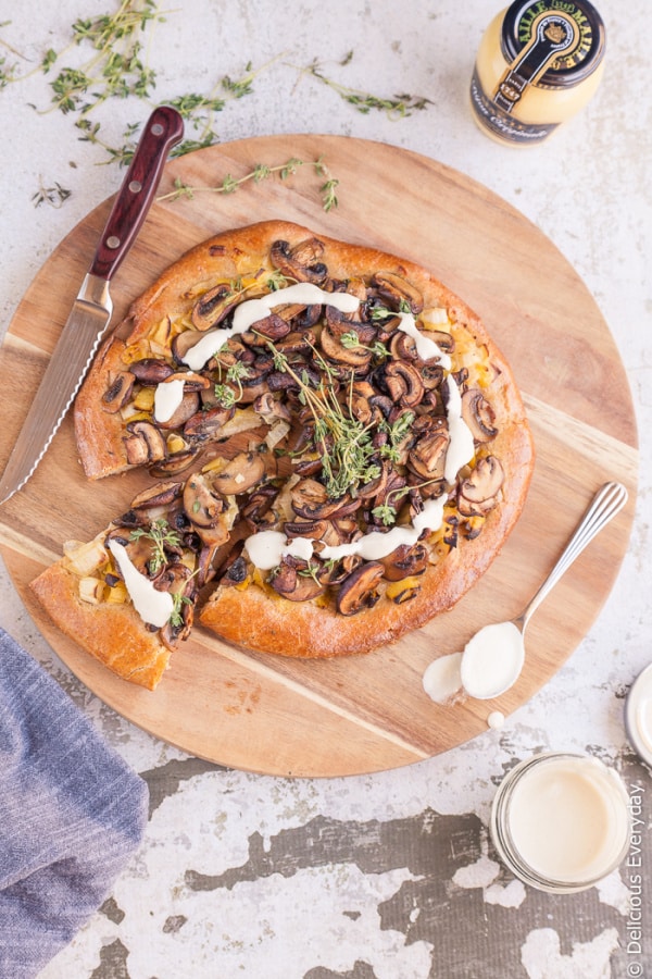 This gorgeous Mushroom & Mustard Leek Brioche tart is vegetarian and dairy-free. | Click for the recipe