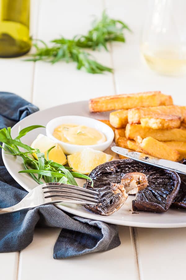 Portobello Mushroom Steak with Polenta Chips and Bearnaise recipe - vegetarian steak and chips | Recipe at DeliciousEveryday.com
