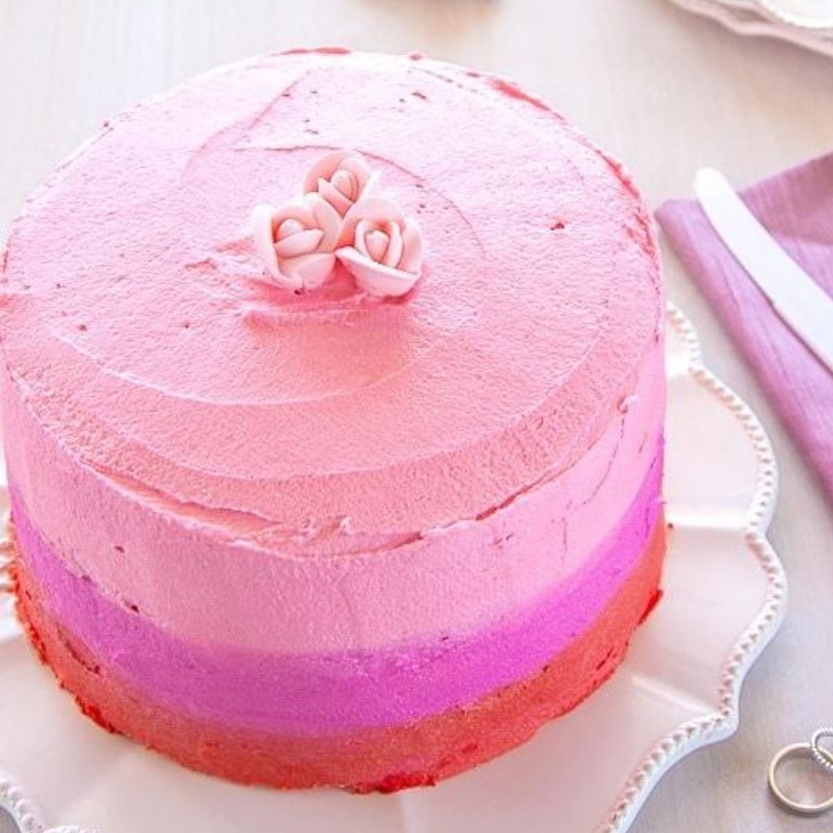 Pink Ombre Birthday Cake With Coconut Swiss Meringue Frosting