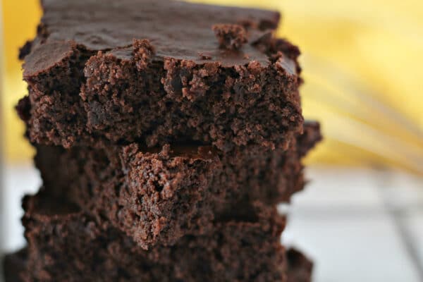 closeup of vegan brownies being served