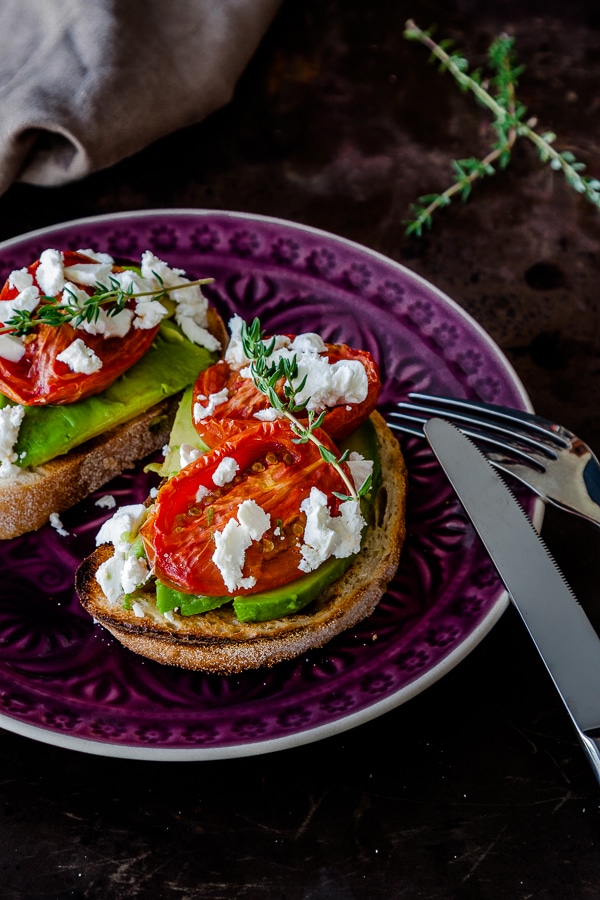 Slow roasted tomatoes with avocado and feta | deliciouseveryday.com