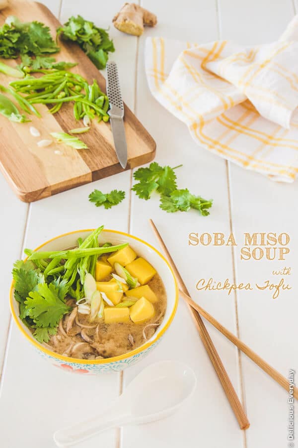 Soba Miso Soup with Chickpea Tofu recipe - vegan  |DeliciousEveryday.com