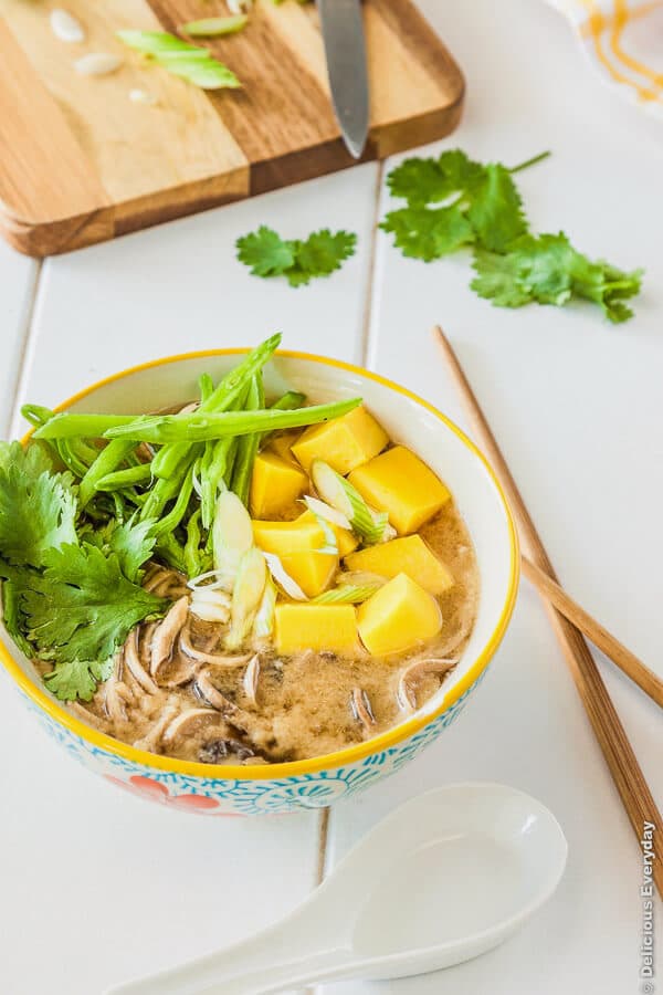 Soba Miso Soup with Chickpea Tofu recipe - vegan  |DeliciousEveryday.com