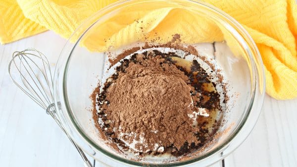 mixing ingredients to make vegan brownies