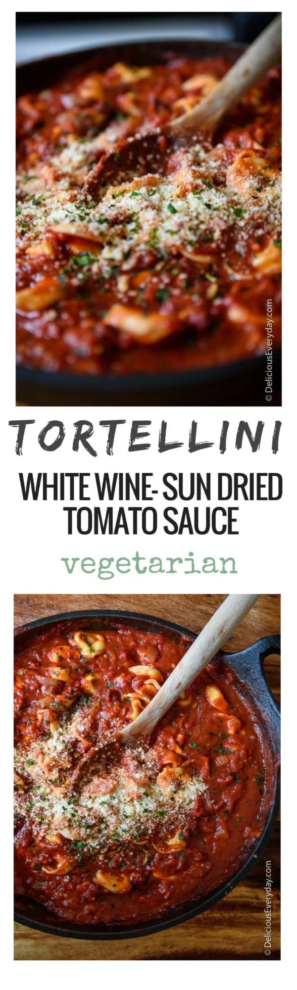 tortellini with white wine and sun dried tomato sauce