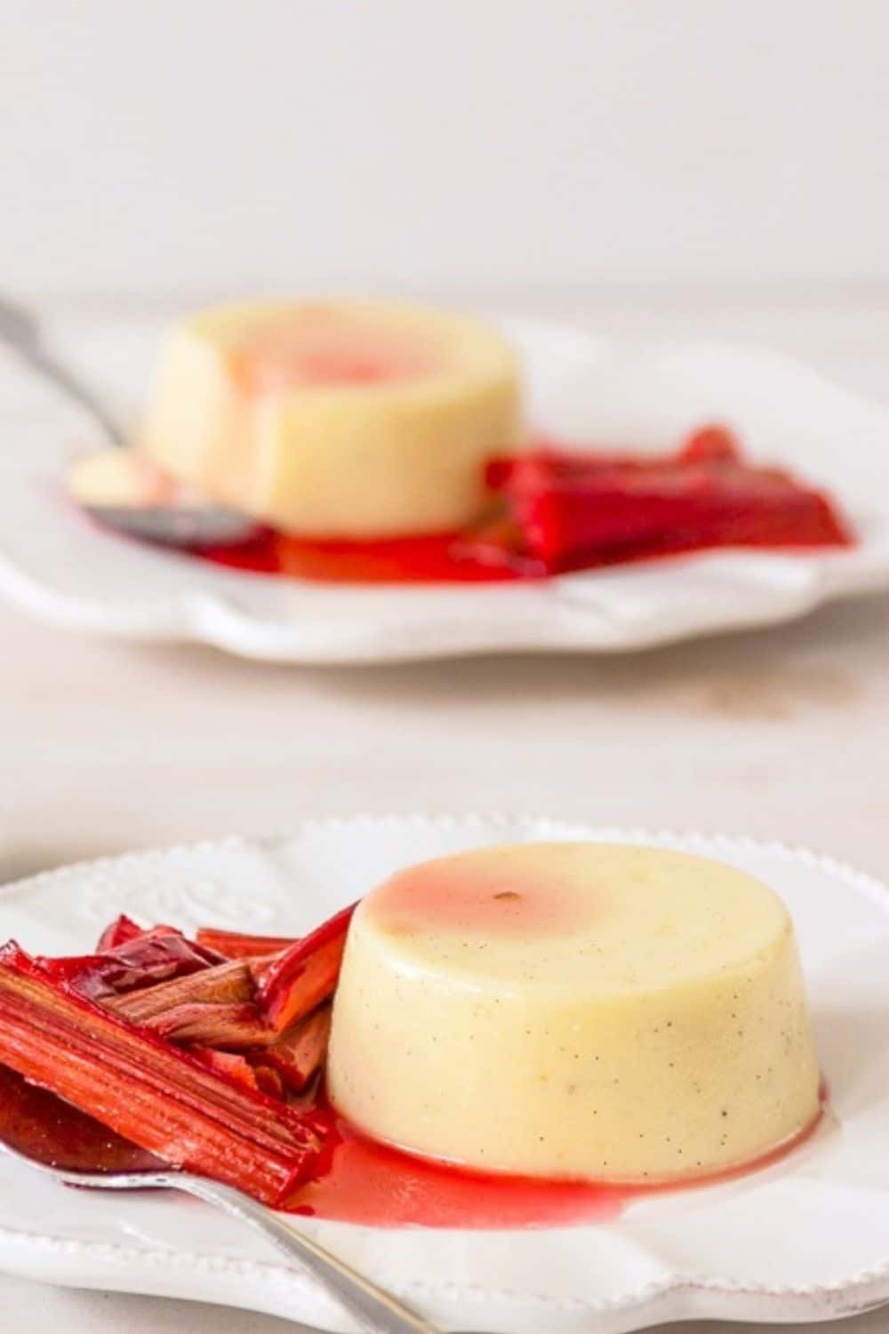 Vanilla Panna Cotta (gelatine free) with Elderflower Roasted Rhubarb