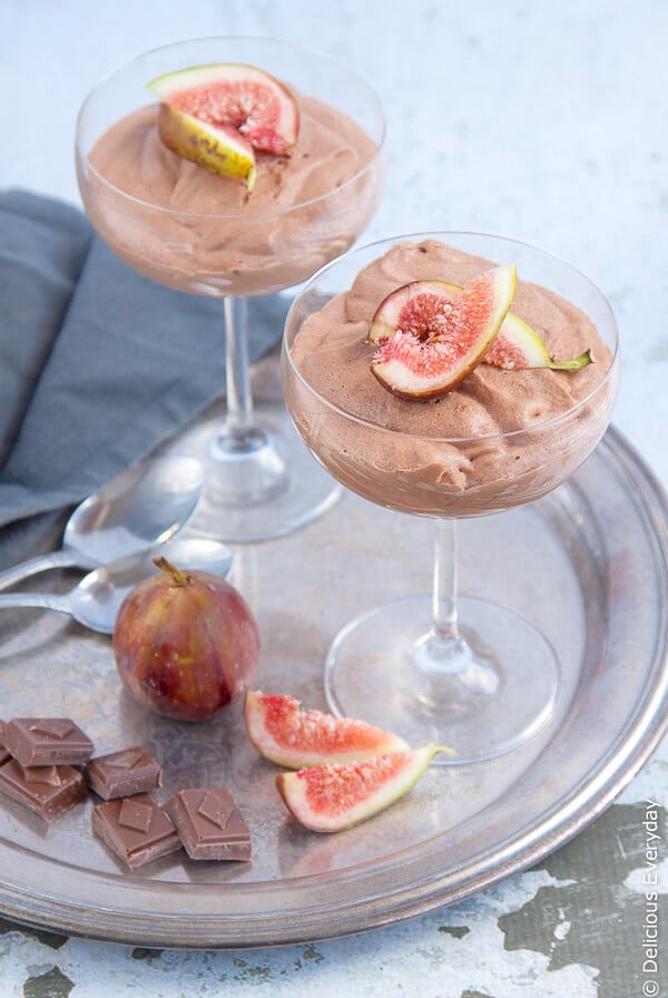 vegan mousse in serving glasses on a tray