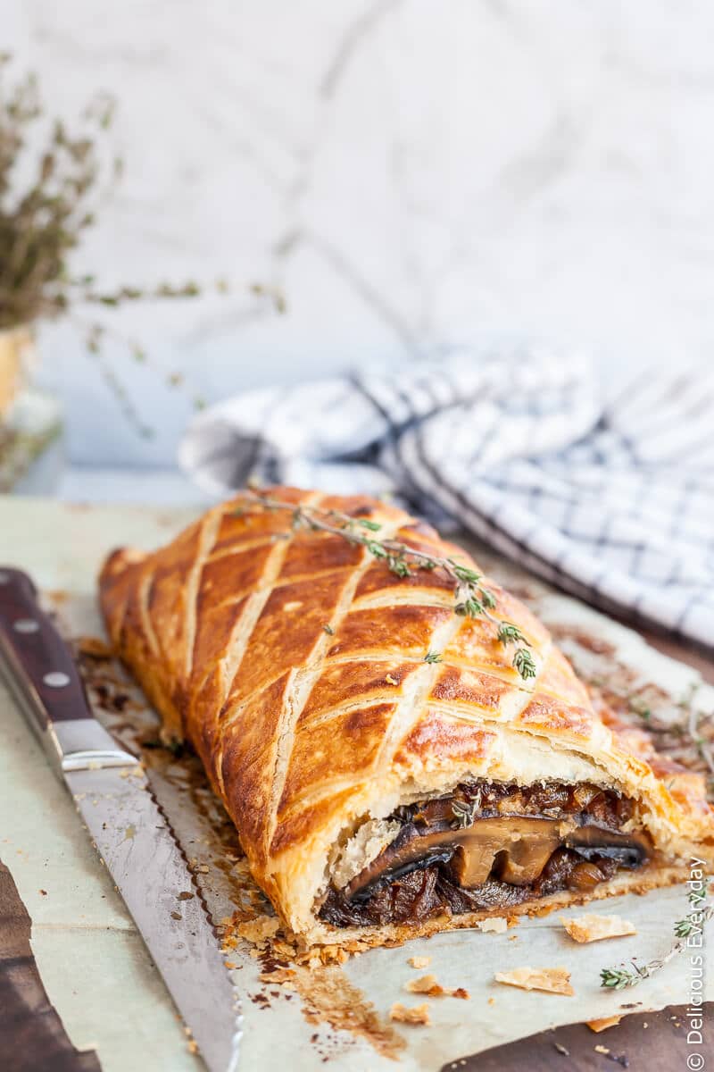 Flaky, Golden and Delicious this Vegan Mushroom Wellington is sure to take center stage at your Christmas feast