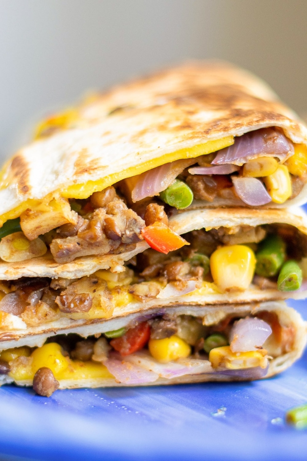 close up of stack of veggie quesadillas