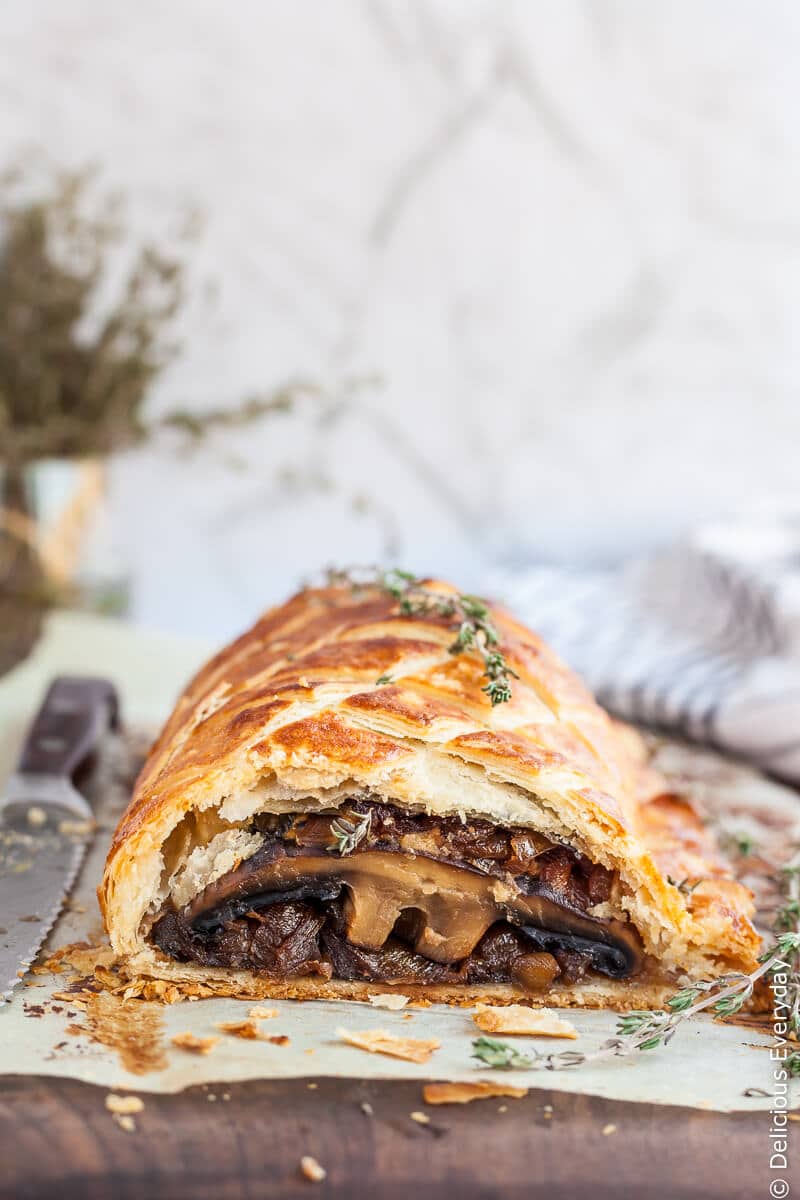 Flaky, Golden and Delicious this Vegan Mushroom Wellington is sure to take center stage at your Christmas feast