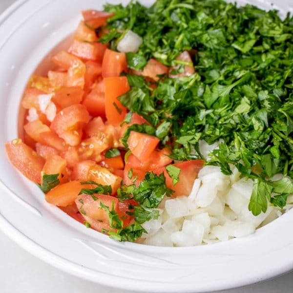 pico de gallo ready for stuffing tomatoes