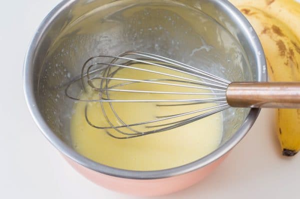 wet ingredients for banana chocolate chip muffins