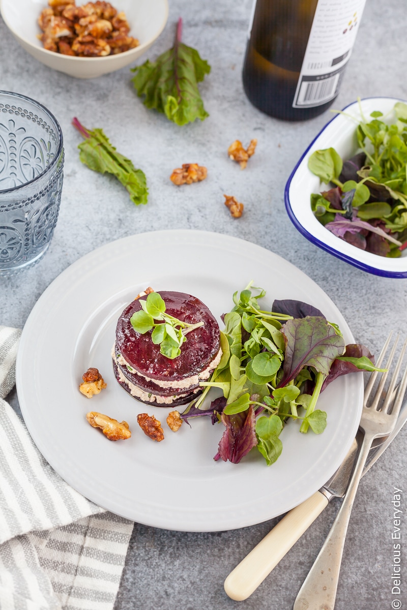 vegan layered roasted beetroot napoleon