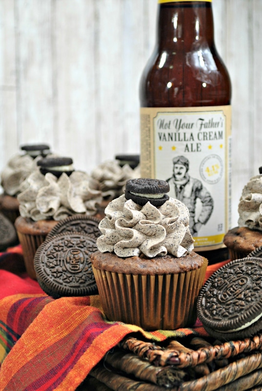 boozy oreo cupcakes on a serving tray