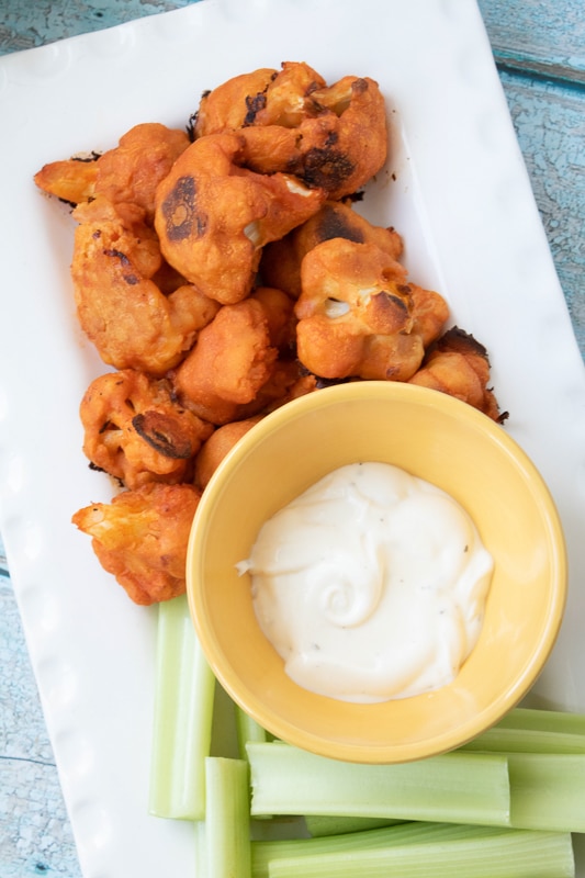 Spicy Hot Vegan Cauliflower Buffalo Wings for game day snacks