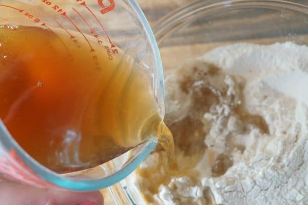 adding chai tea concentrate to pancake batter