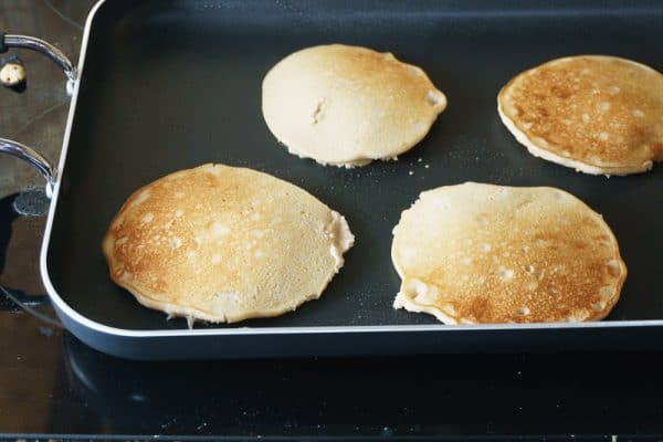 finished pancakes on the griddle