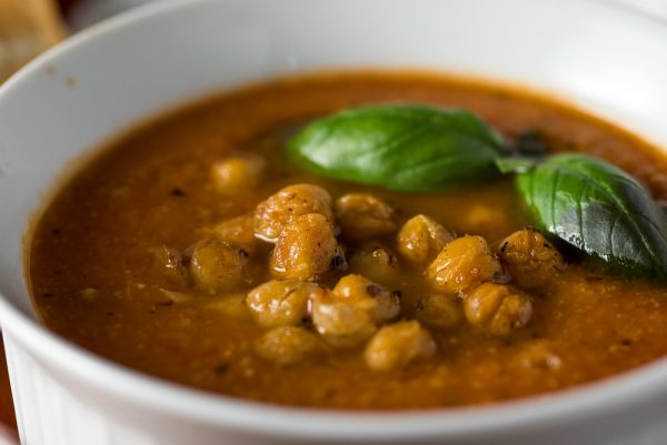 closeup of chickpea tomato soup