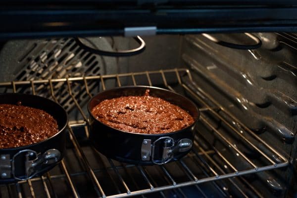 vegan chocolate cake in the oven