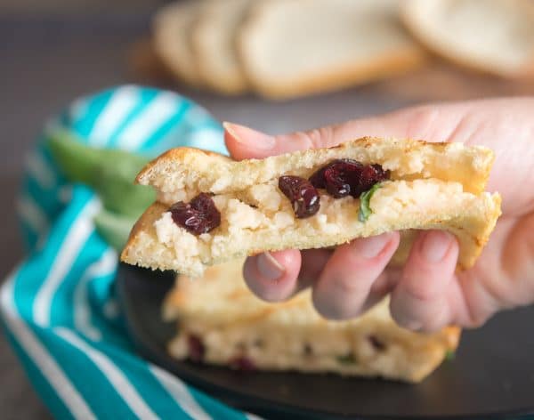 cranberry grilled cheese being eaten