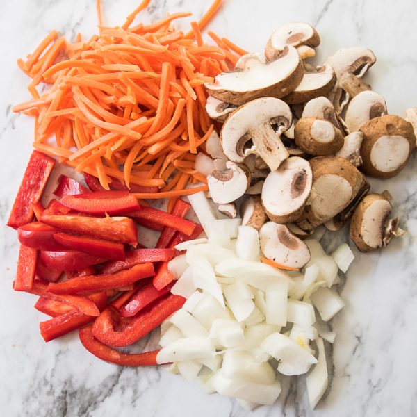 vegetables for vegan green curry noodles