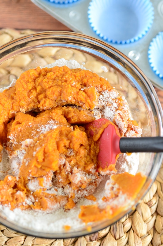 stirring vegan pumpkin batter