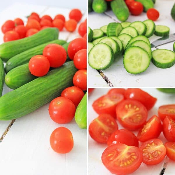 cucumbers and tomatoes on a white table