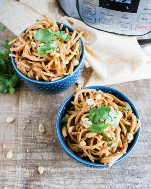 instant pot thai peanut noodles being served