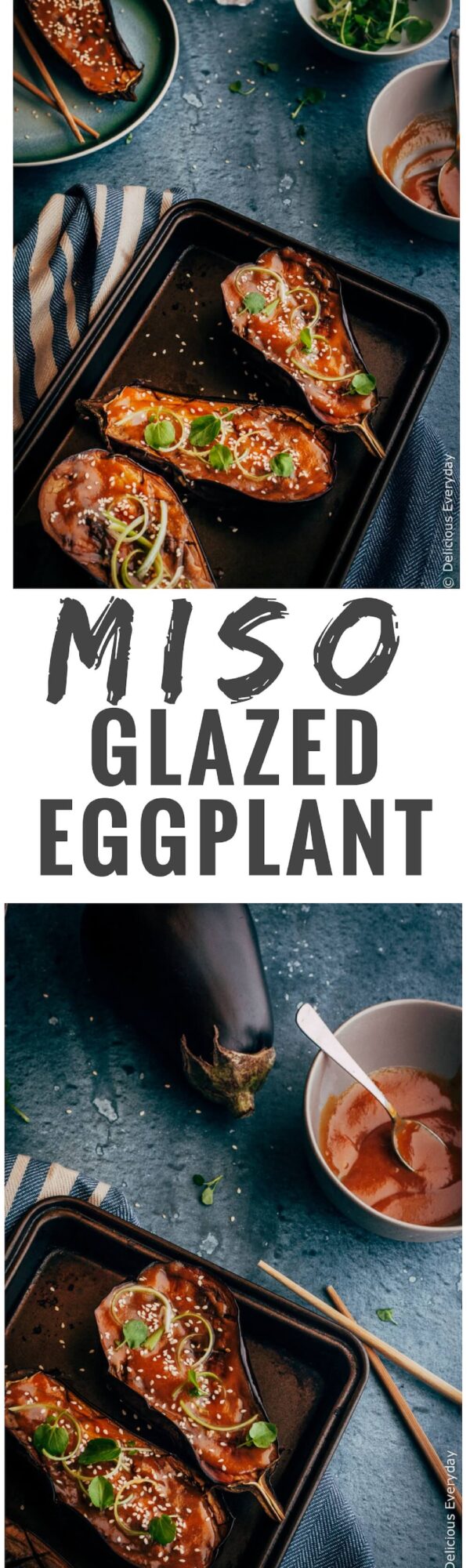 Miso glazed eggplant is a wonderful example of the delicious simplicity of Japanese food. Soft creamy roasted eggplant topped is topped with a sweet, salty umami-laden miso topping. It’s easy, delicious and packed with flavour!