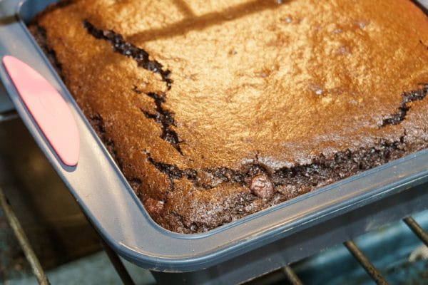 olive oil brownies in the oven