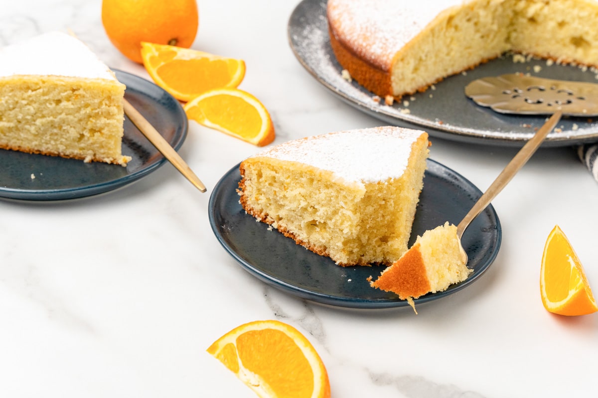 slice of orange olive oil cake