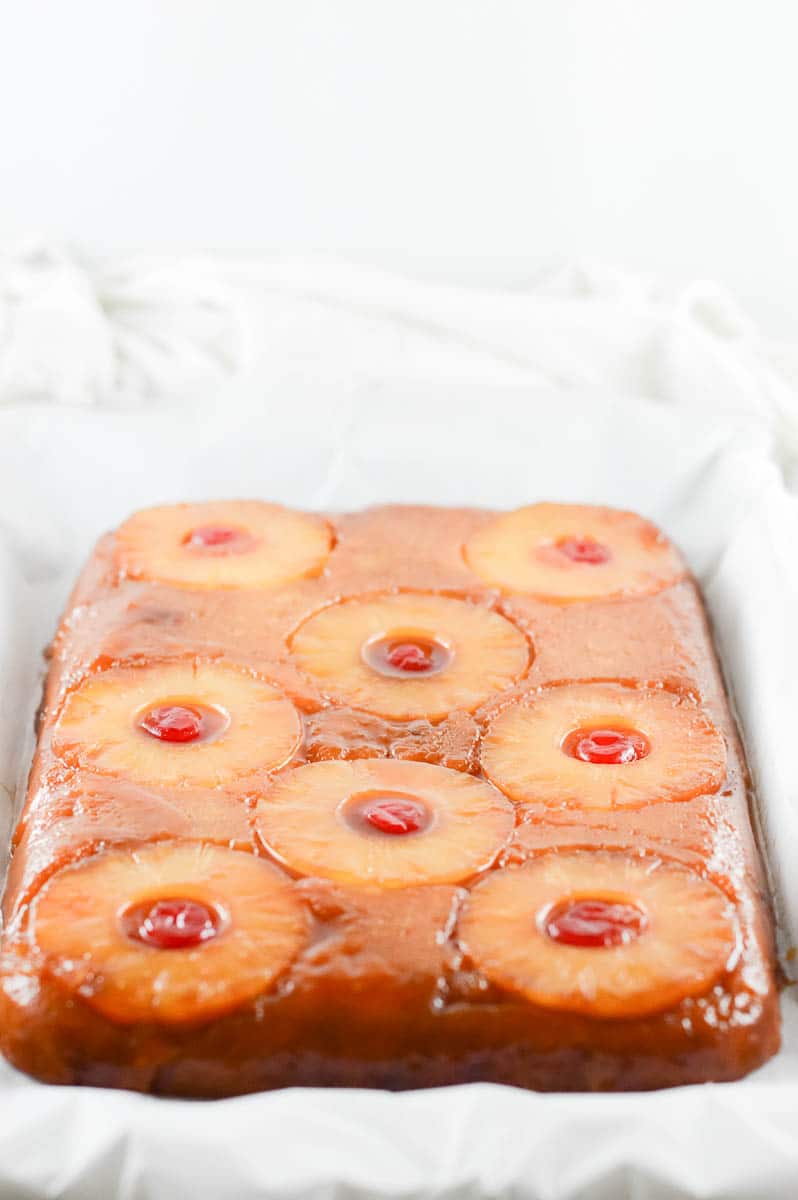 pineapple upside down cake fresh from the oven 
