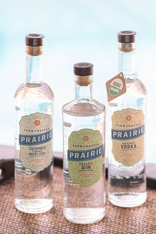 prairie organic vodka on a serving tray