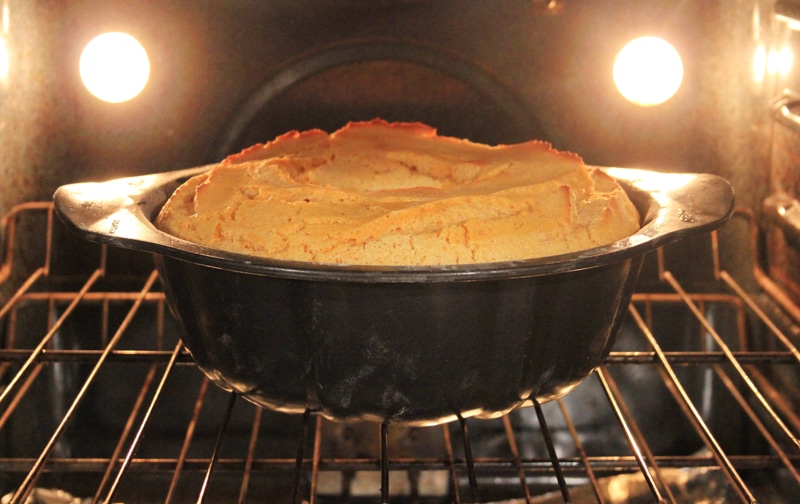 One-Bowl Pumpkin Cake in the oven