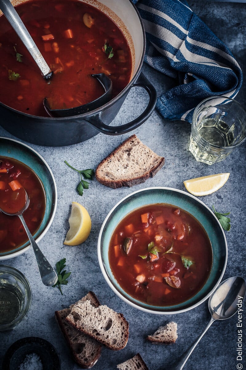 This rustic Smoky Tomato Soup is packed with vegetables and roasted peppers and spices. Flavourful, speedy and healthy this soup is a great weeknight meal.