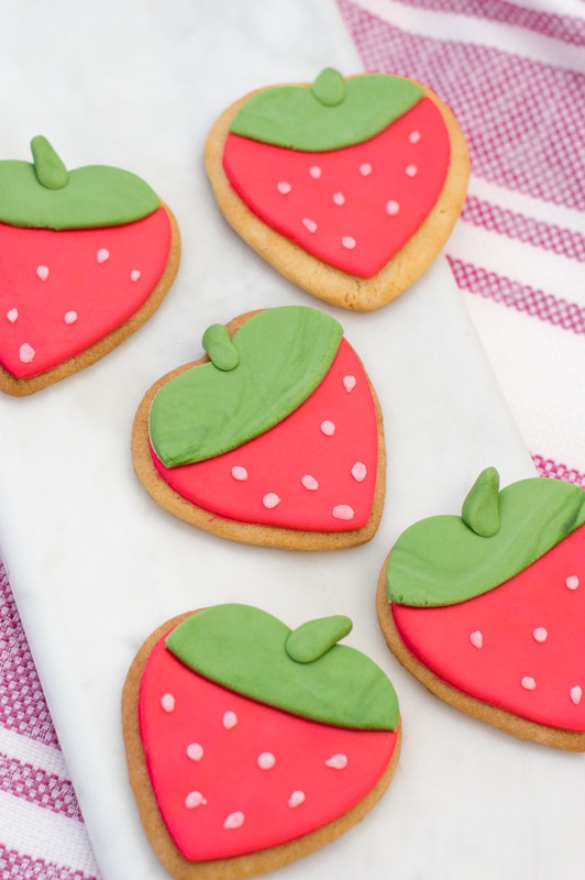 vegan sugar cookies shaped liked strawberries