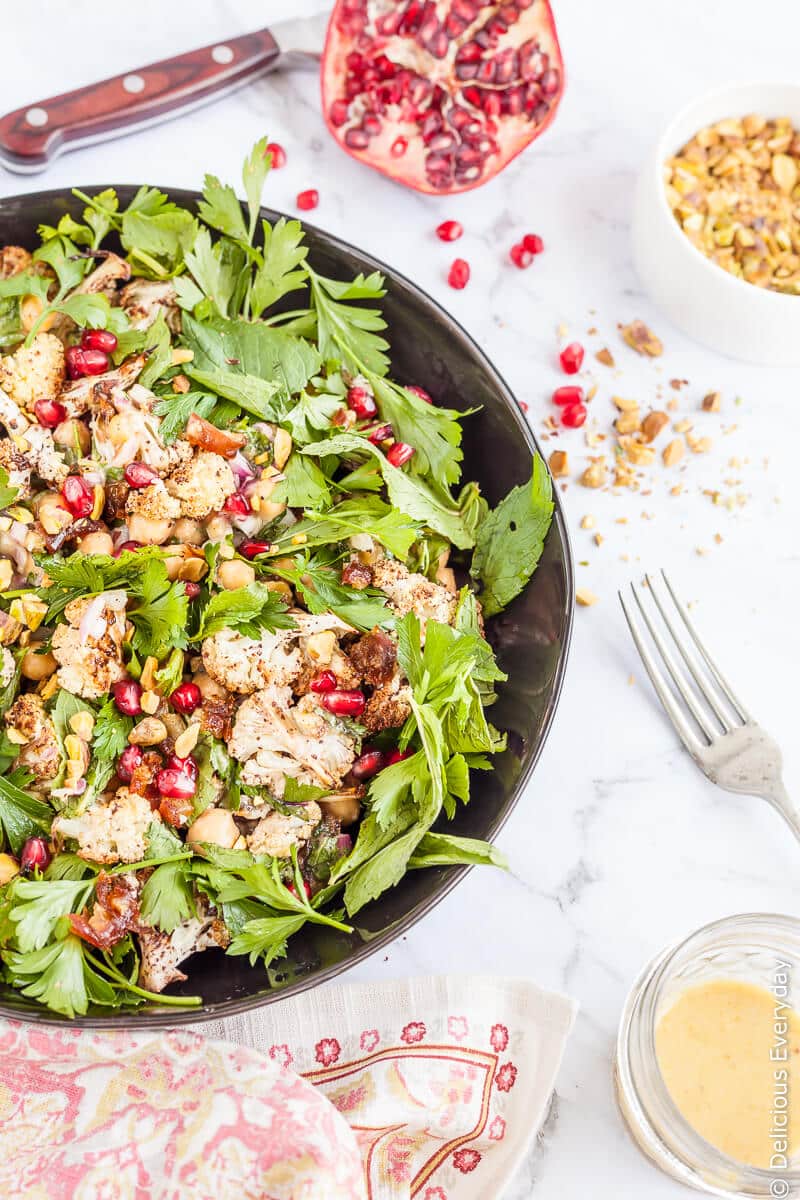 Think you don't like cauliflower? Think again! This Sumac Roasted Cauliflower Salad takes cauliflower to a whole new level. Paired with Medjool dates, pomegranate and mint and parsley this beautiful salad is an explosion of flavours and textures. 