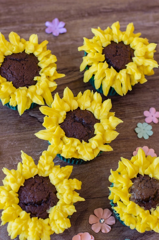 sunflower cupcakes decorated and ready to eat