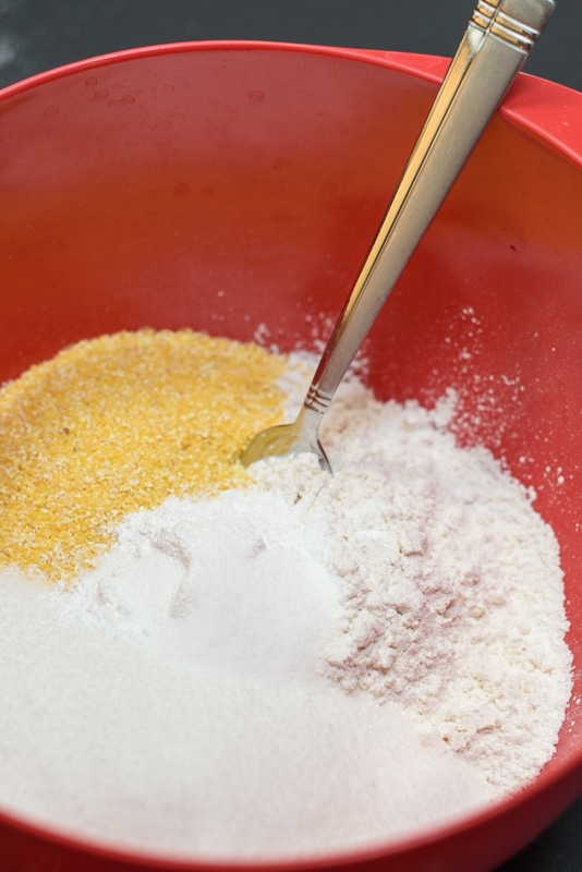 mixing the dry ingredients for spicy cornbread