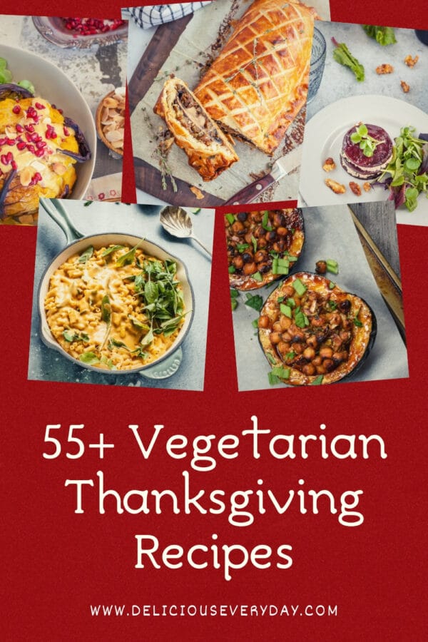 collage of vegan and vegetarian Thanksgiving recipes
