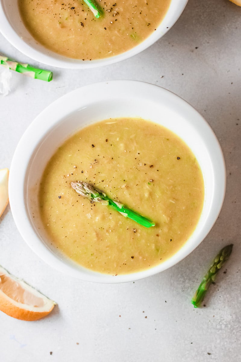 vegan asparagus soup close up