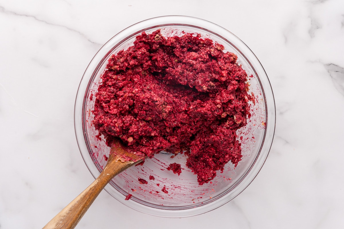 mixing together the beet filling