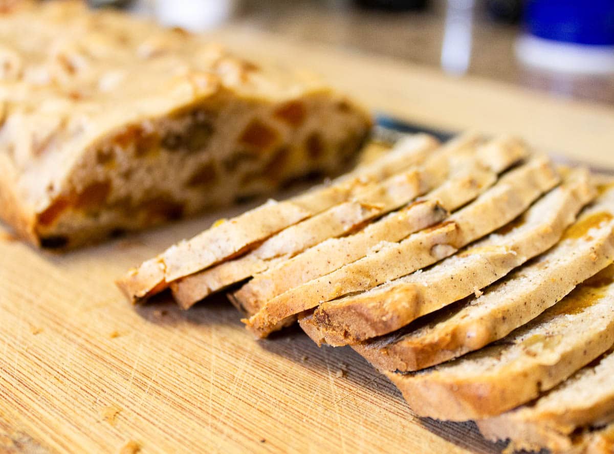 vegan biscotti being sliced
