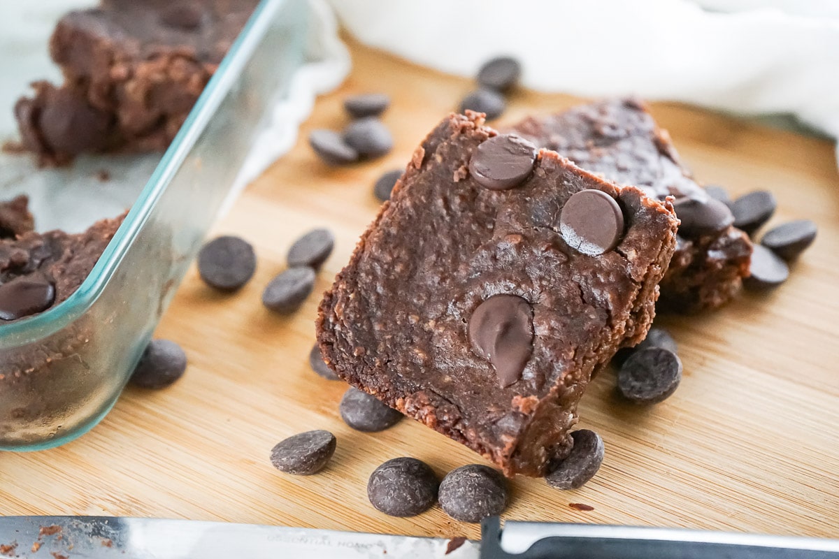 Vegan Black Bean Brownies on a wood table