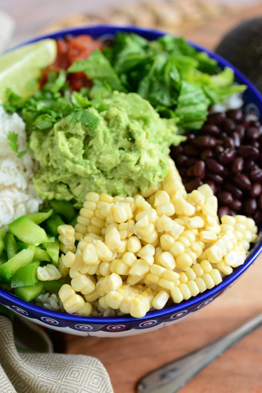 vegan burrito bowl being served