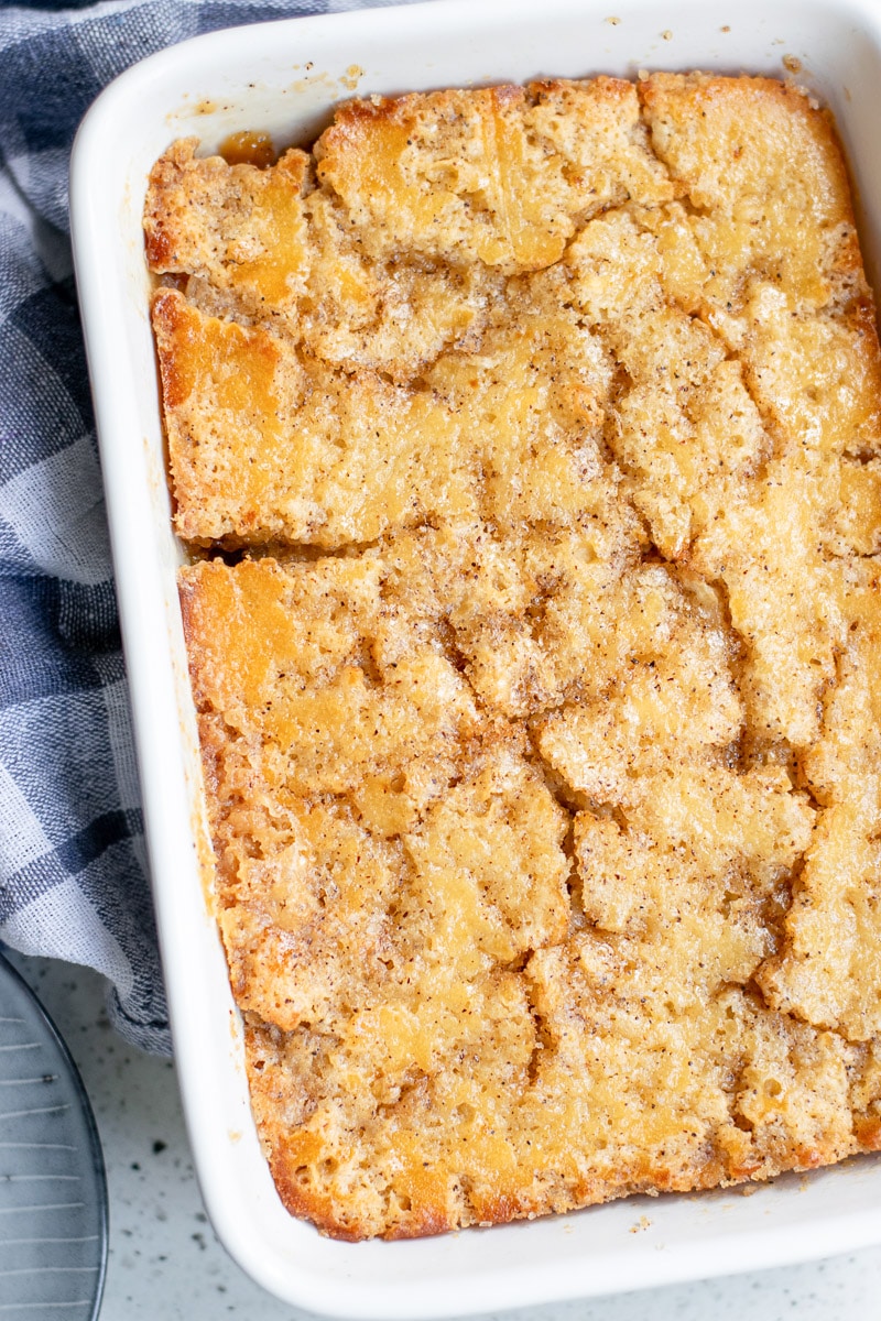 vegan coffee cake in a baking dish
