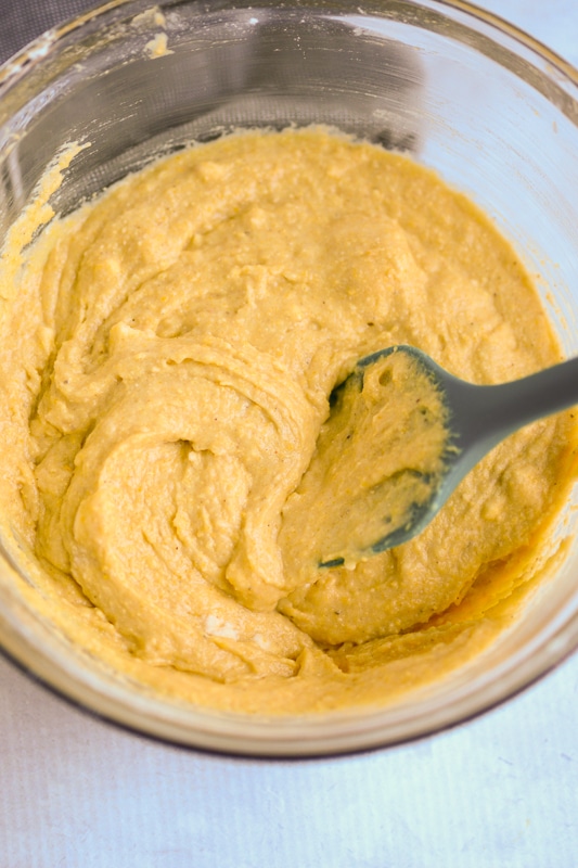 mixing vegan cornbread batter