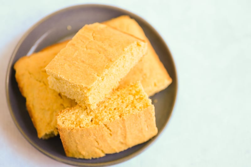 vegan cornbread being served on a plate