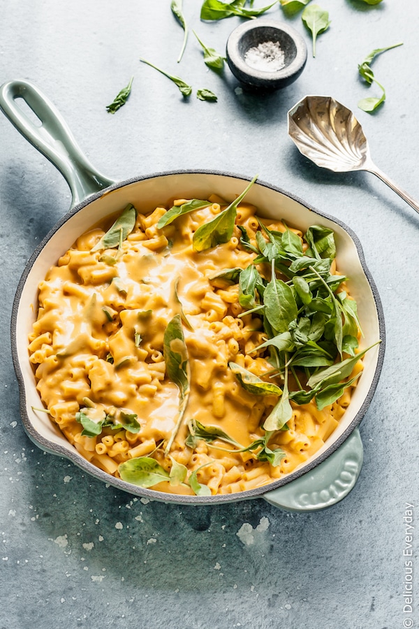 A Vegan Mac and Cheese that you don't need to feel guilty about! This healthy mac and cheese contains hidden veggies but it is so creamy and delicious that you'd never know. And it's ready in under 30 minutes from start to finish!